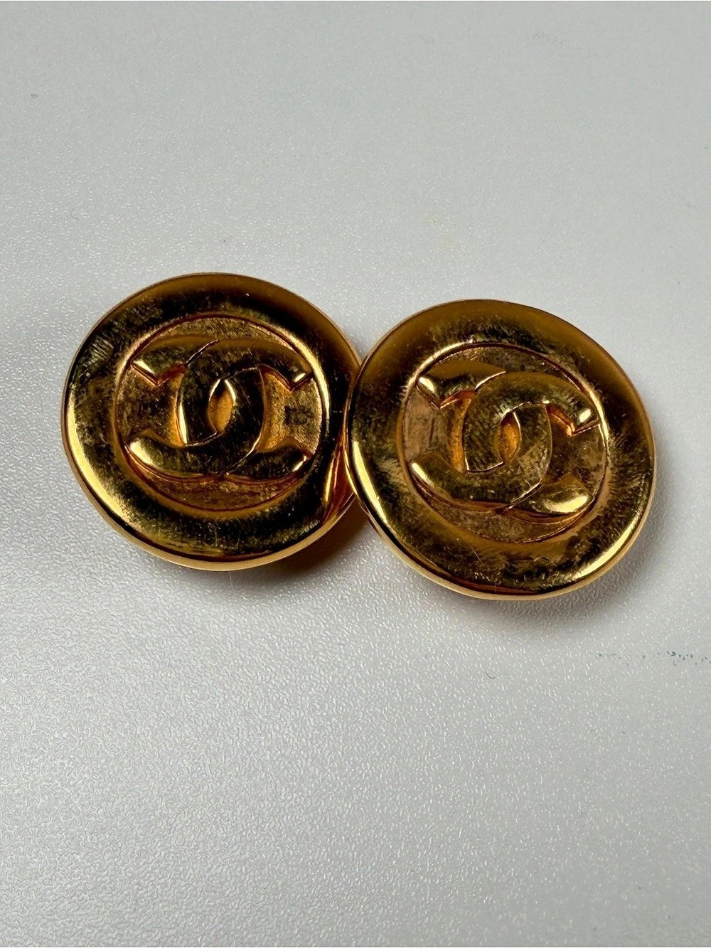 Chanel Vintage CC Round Button Clip-On Earrings, Gold